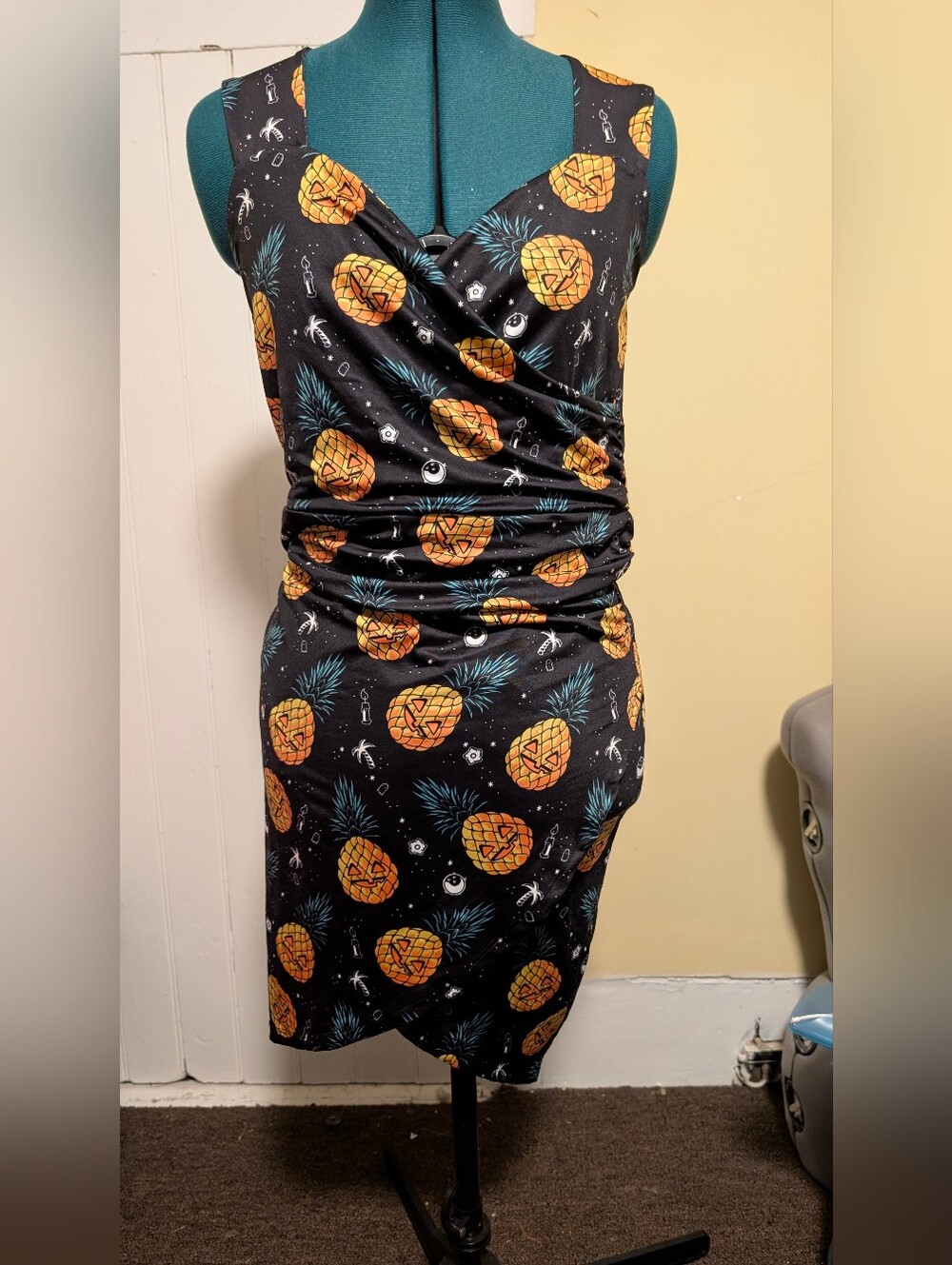 Pineapple Jack O Lantern Print Sourpuss Tiki Dress